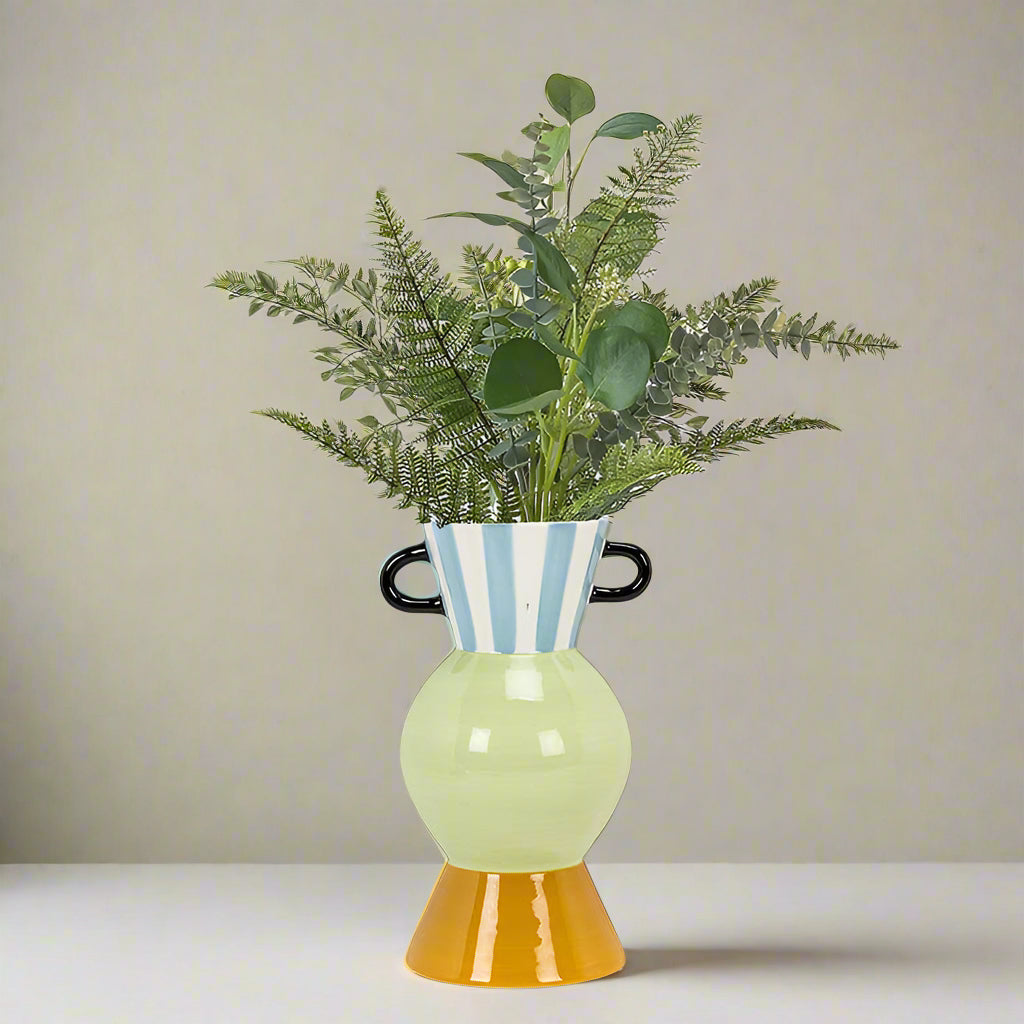 Curvy Vase, Blue & White Striped 8.5" - Abbott