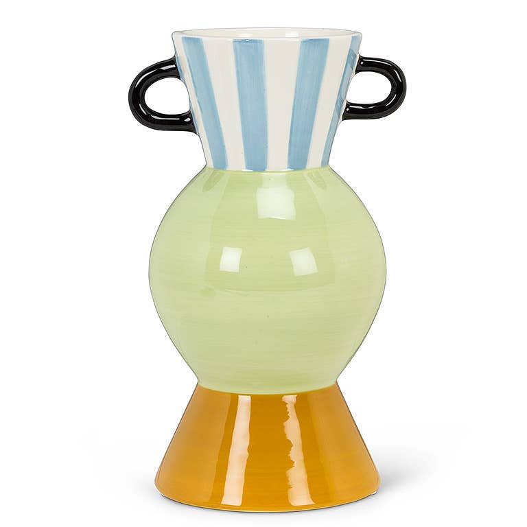 Curvy Vase, Blue & White Striped 8.5" - Abbott