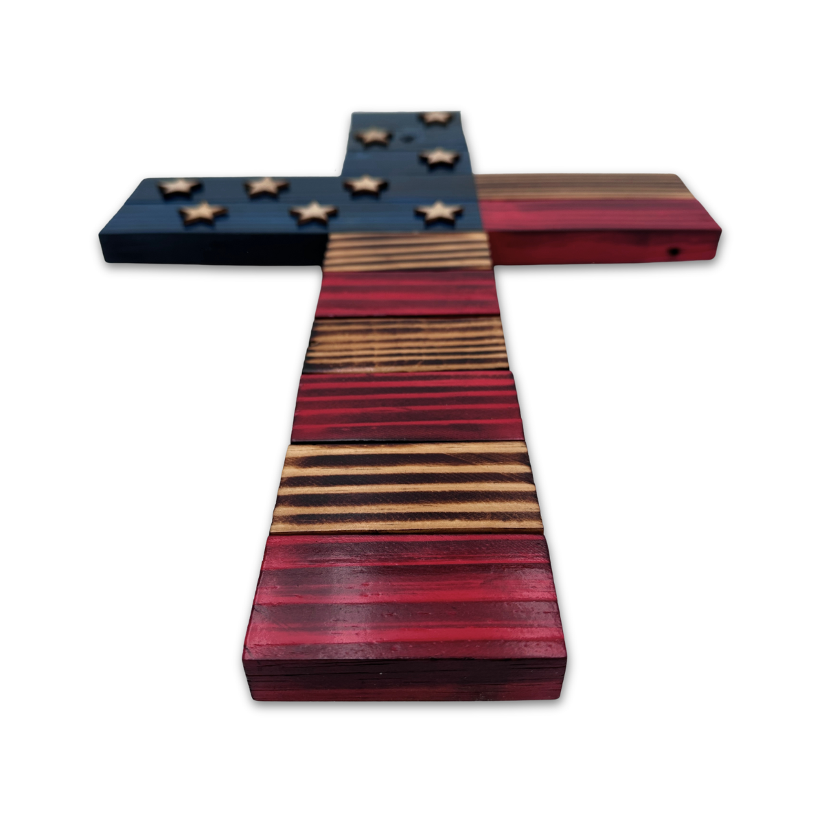 Handmade Wooden Americana Cross Wall Art – Patriotic Stars & Stripes Design – Made in Minnesota