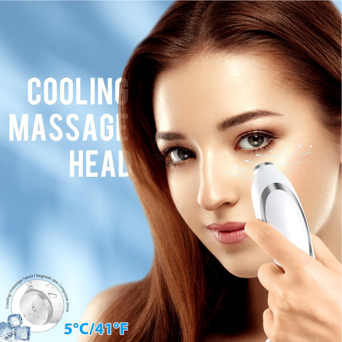 Red Light Therapy Facial Massager – Anti-Aging Skin Care Tool with Cooling Head & 6 Modes (Pearl White)