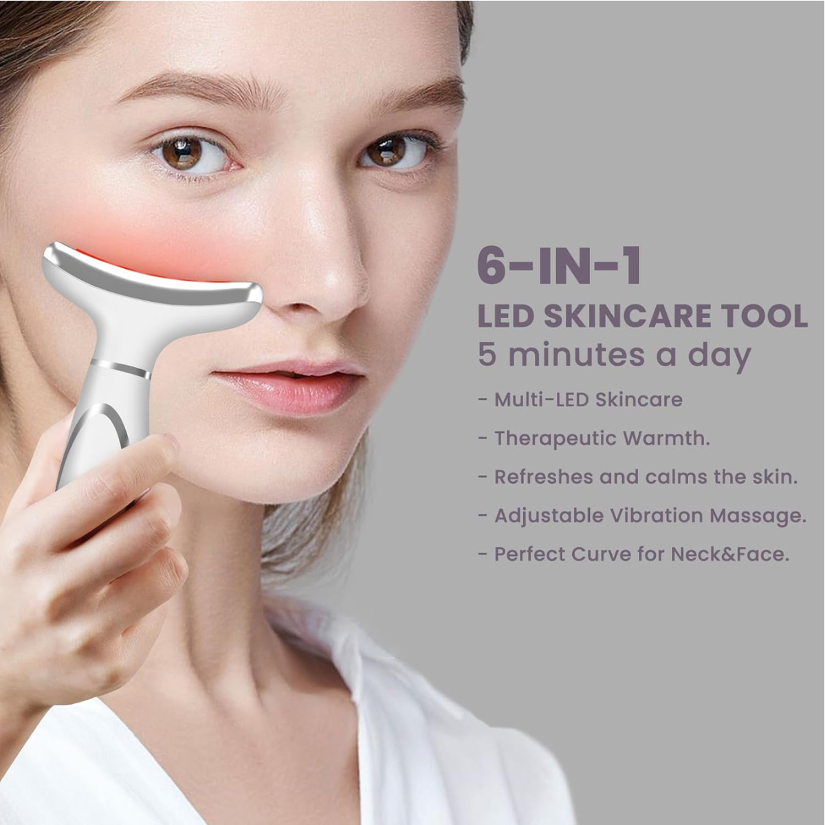 Red Light Therapy Facial Massager – Anti-Aging Skin Care Tool with Cooling Head & 6 Modes (Pearl White)