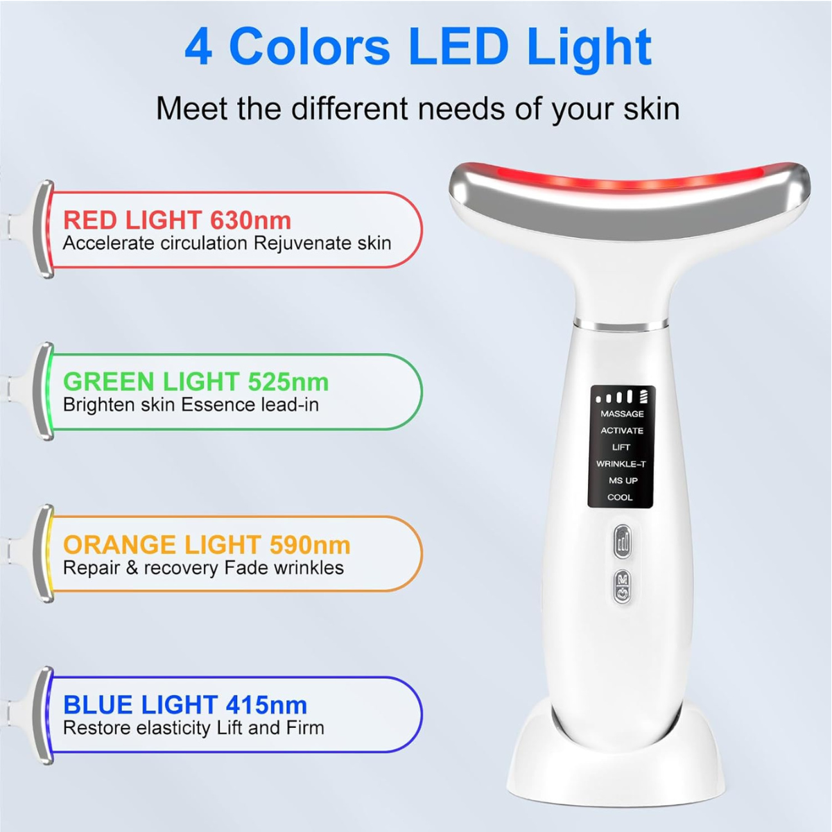 Red Light Therapy Facial Massager – Anti-Aging Skin Care Tool with Cooling Head & 6 Modes (Pearl White)
