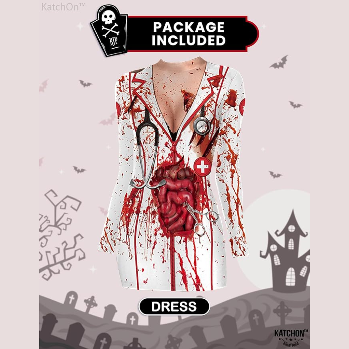 KatchOn Halloween Bloody Nurse Costume for Women – Zombie Nurse Dress XL