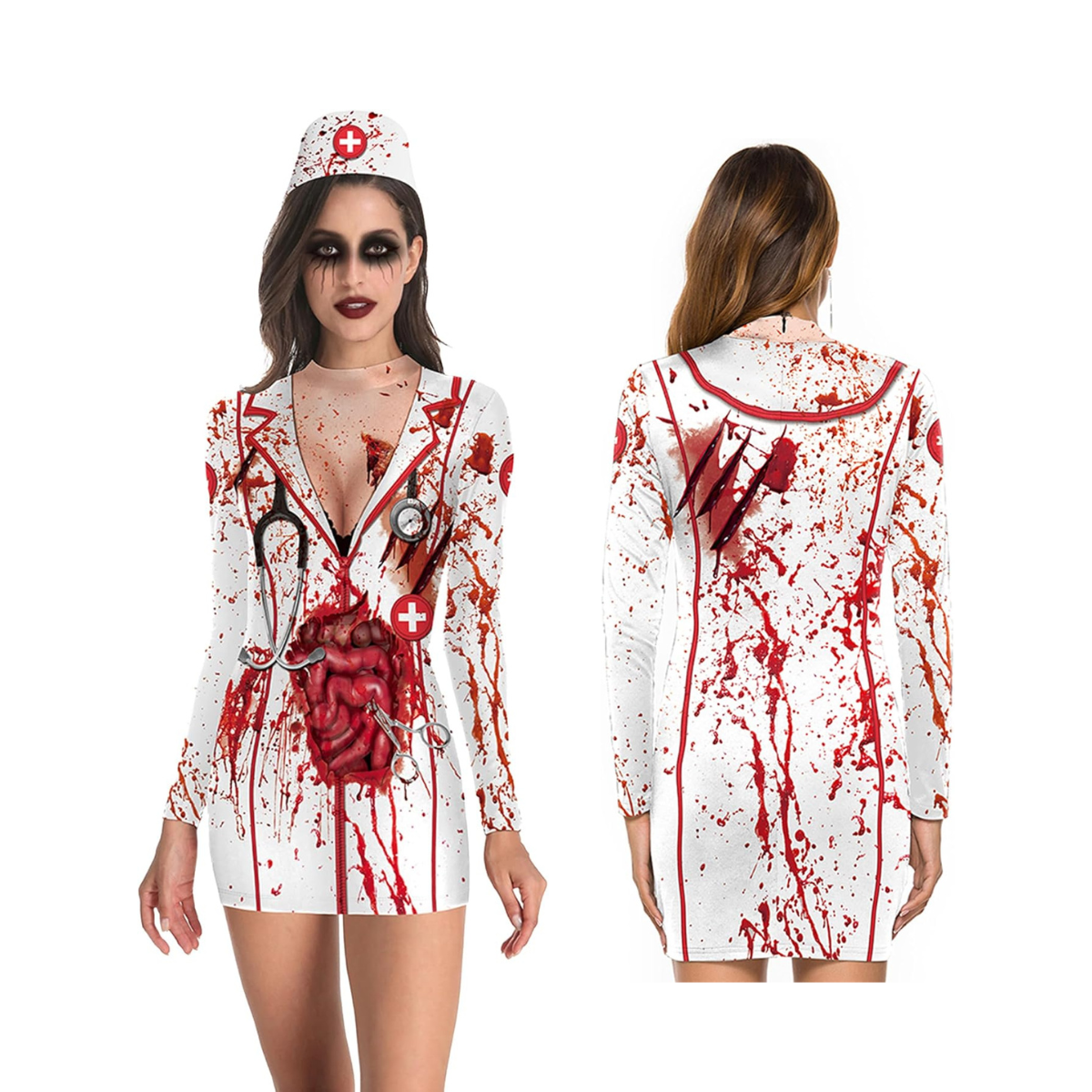 KatchOn Halloween Bloody Nurse Costume for Women – Zombie Nurse Dress XL