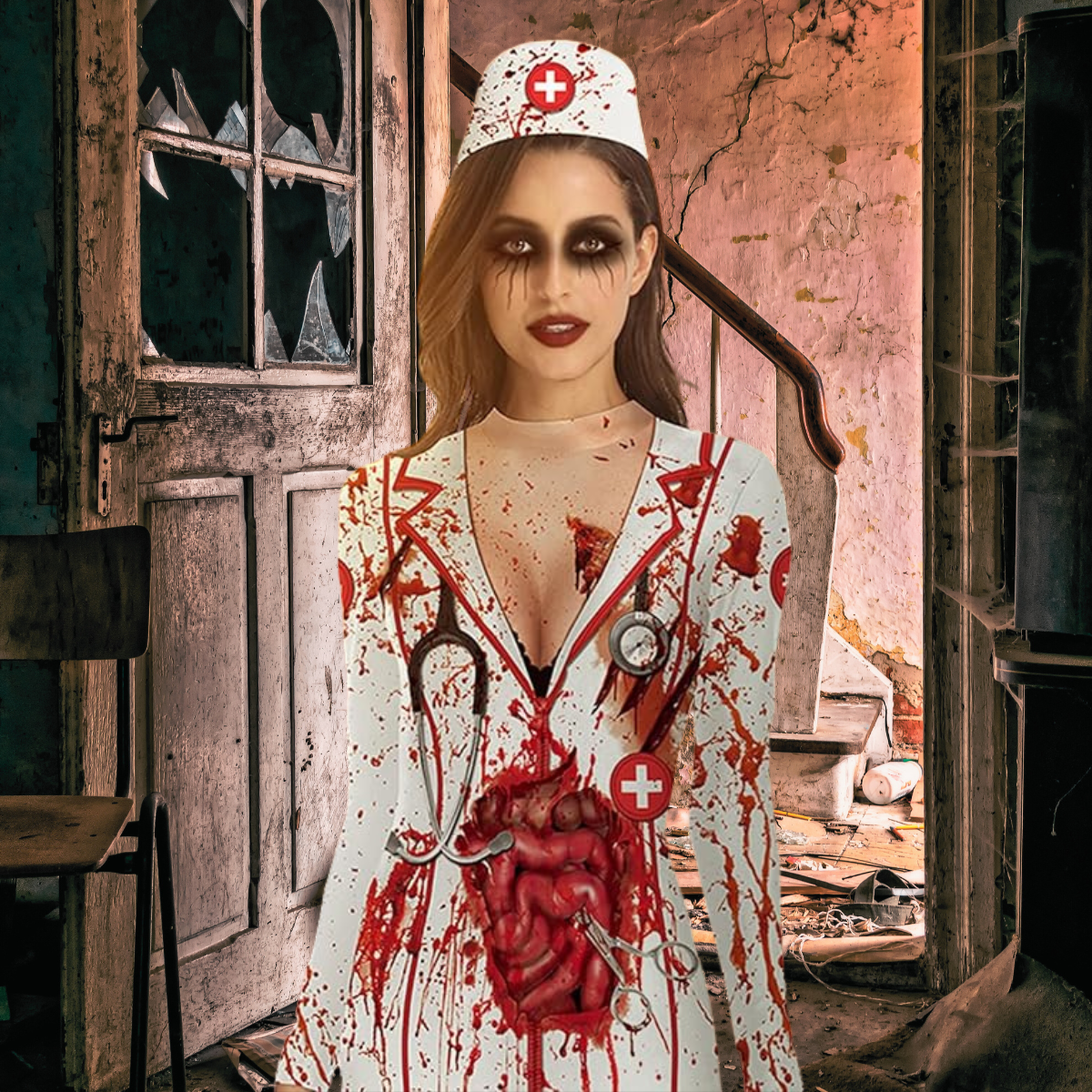KatchOn Halloween Bloody Nurse Costume for Women – Zombie Nurse Dress XL