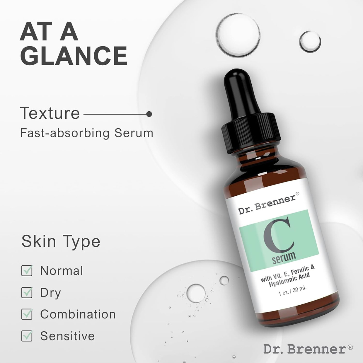 Dr. Brenner Vitamin C Serum 20% with Ferulic Acid, Vitamin E & Hyaluronic Acid – 1oz