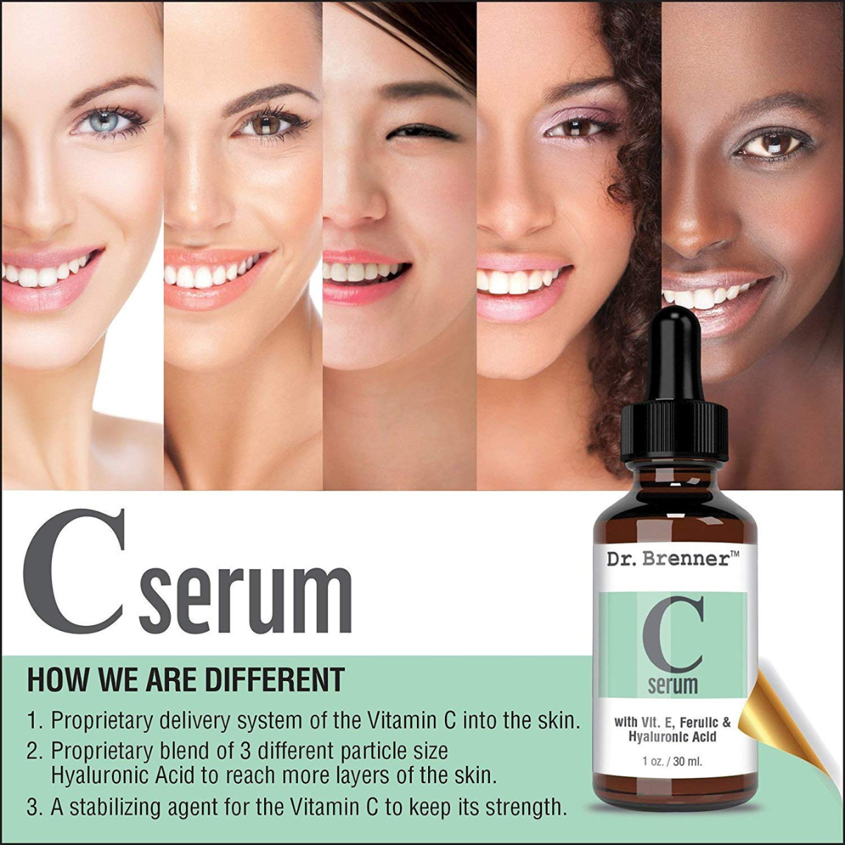 Dr. Brenner Vitamin C Serum 20% with Ferulic Acid, Vitamin E & Hyaluronic Acid – 1oz