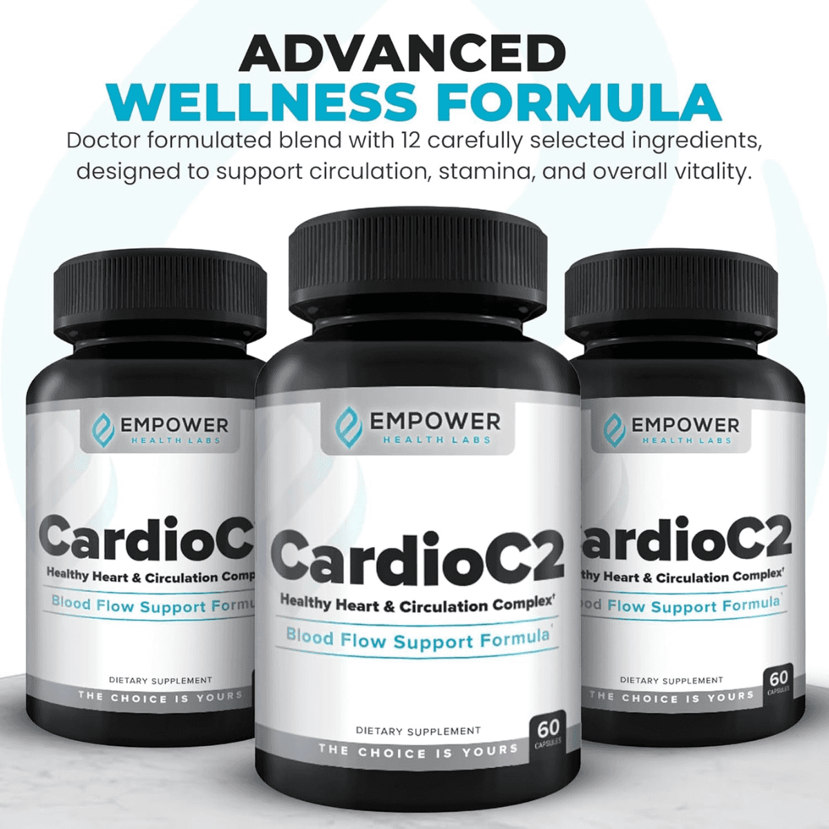 Multiple bottles of CardioC2 dietary supplement for heart health