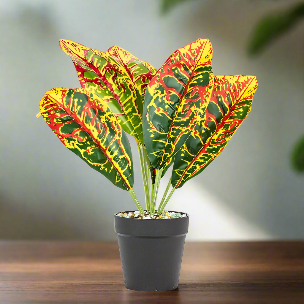 Artificial Plant, Red & Yellow Leaf 12" H - Abbott