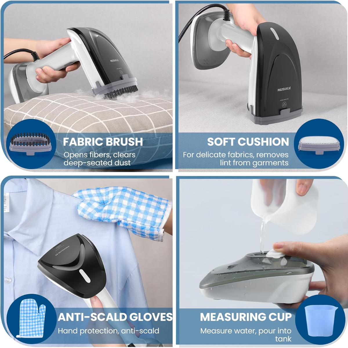 1800W Handheld Fabric Steamer – Fast Heat, 2-in-1 Iron & Wrinkle Remover with Accessories (120V, White)