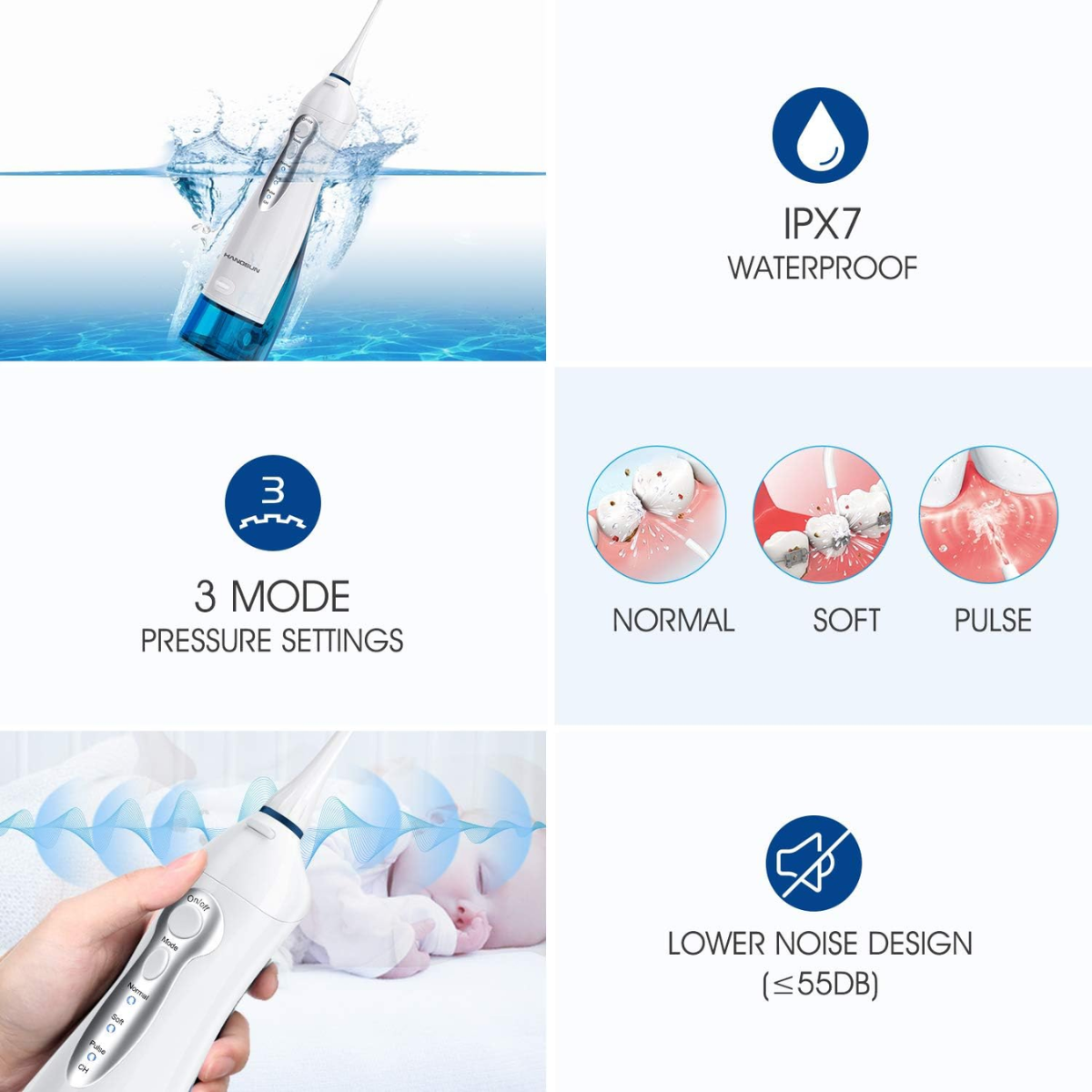 HANGSUN Cordless Water Flosser for Teeth – Rechargeable Oral Irrigator with 8 Jet Tips (White)