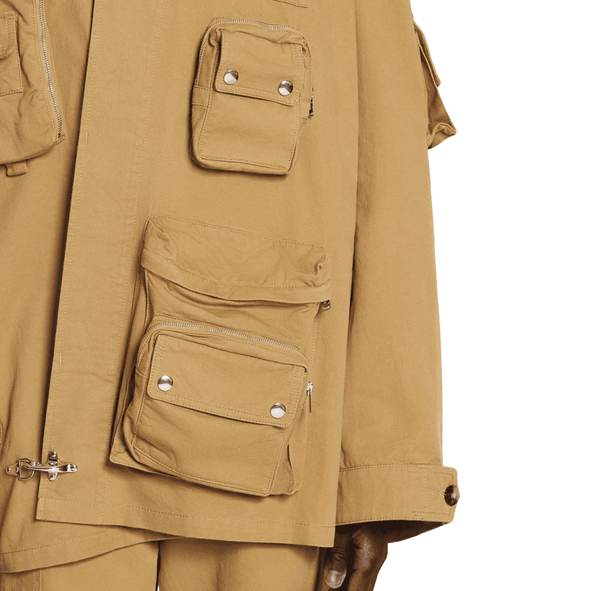 Multiple utility pockets on Lanvin x Future asymmetrical jacket in cotton twill