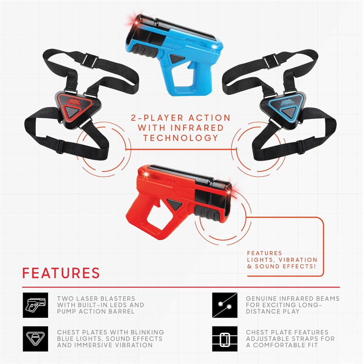 Sharper Image Laser Tag Set with Vests – 2-Player Electronic Blaster Game