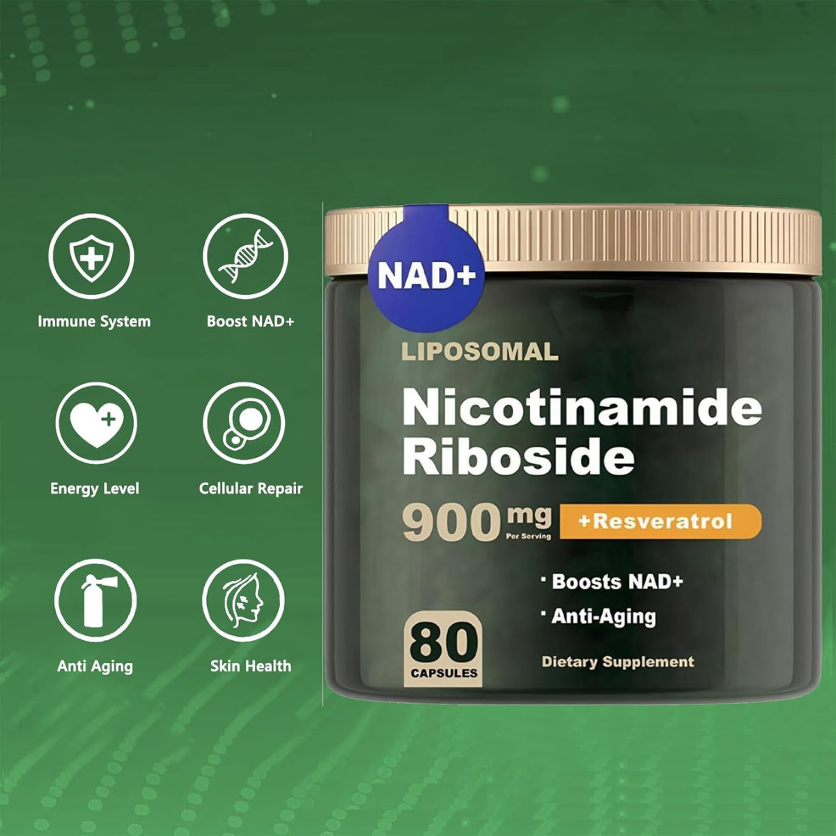Flostmourne NAD+ Supplement with Resveratrol & Quercetin – 80 Capsules