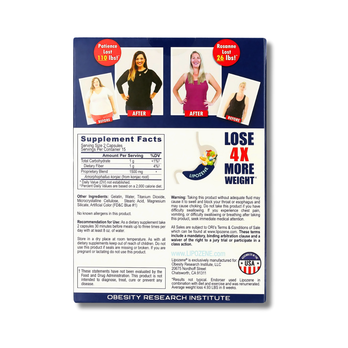Lipozene Maximum Strength Weight Loss Capsules – 60 Count (Konjac Root)