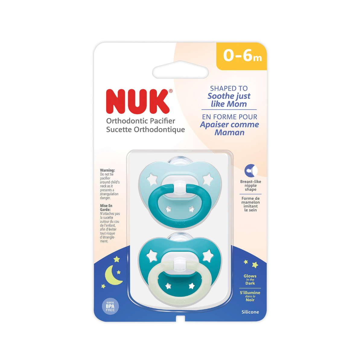 NUK Orthodontic Silicone Pacifier 0–6 Months – Glow in the Dark
