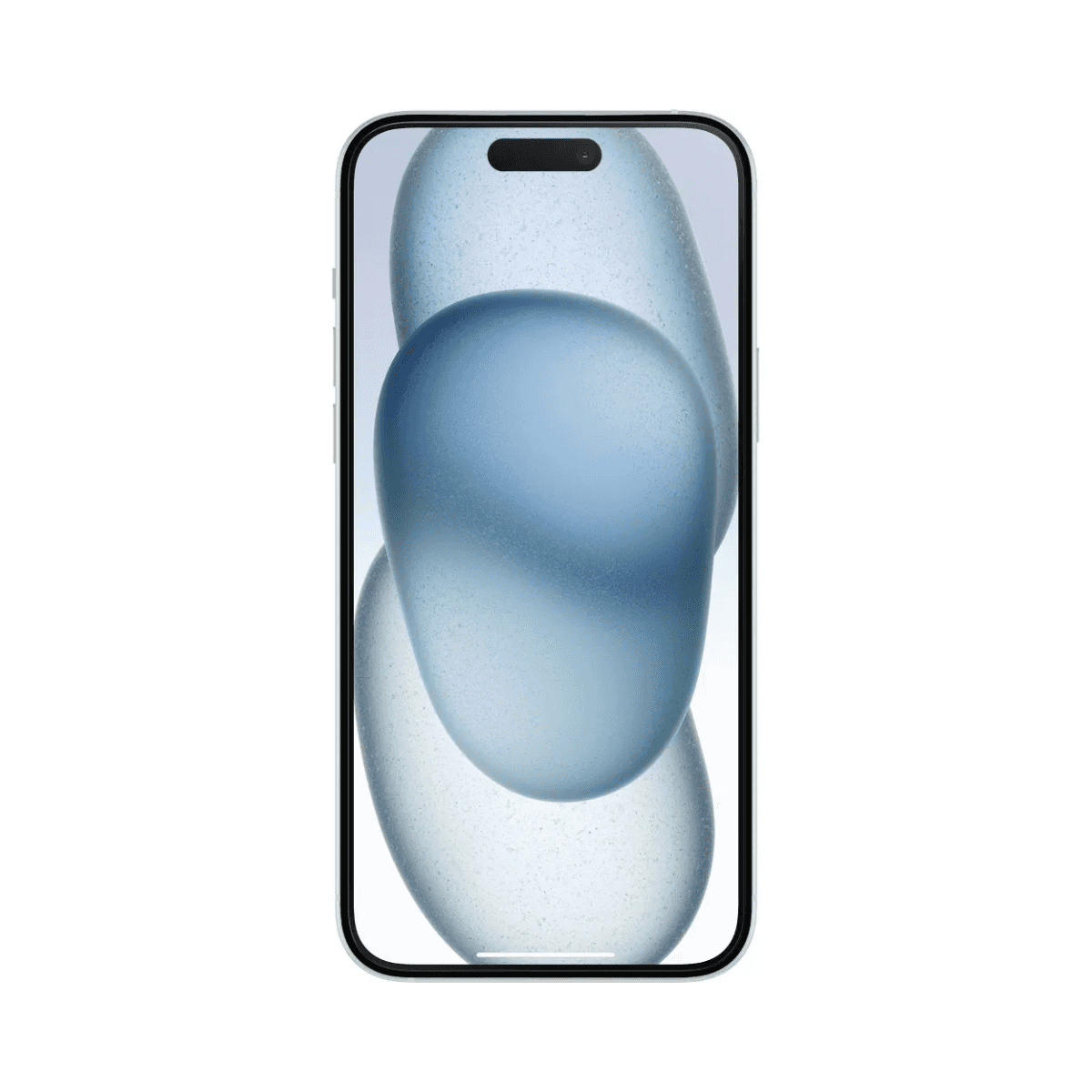 Front view of iPhone 15 Plus with OtterBox Premium Glass Antimicrobial Screen Protector applied, showcasing full-screen clarity and smooth touch response.