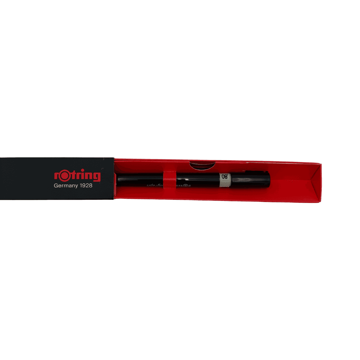 Rotring pen in a red and black box on a white background