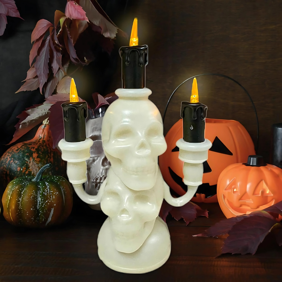 Skull Candle Light – Gothic LED Flameless Candle Halloween Horror Decor