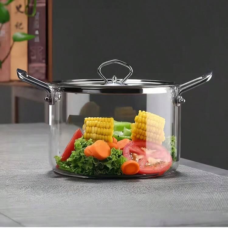 Borosilicate Glass Cooking Pot with Lid, 5.5L Clear