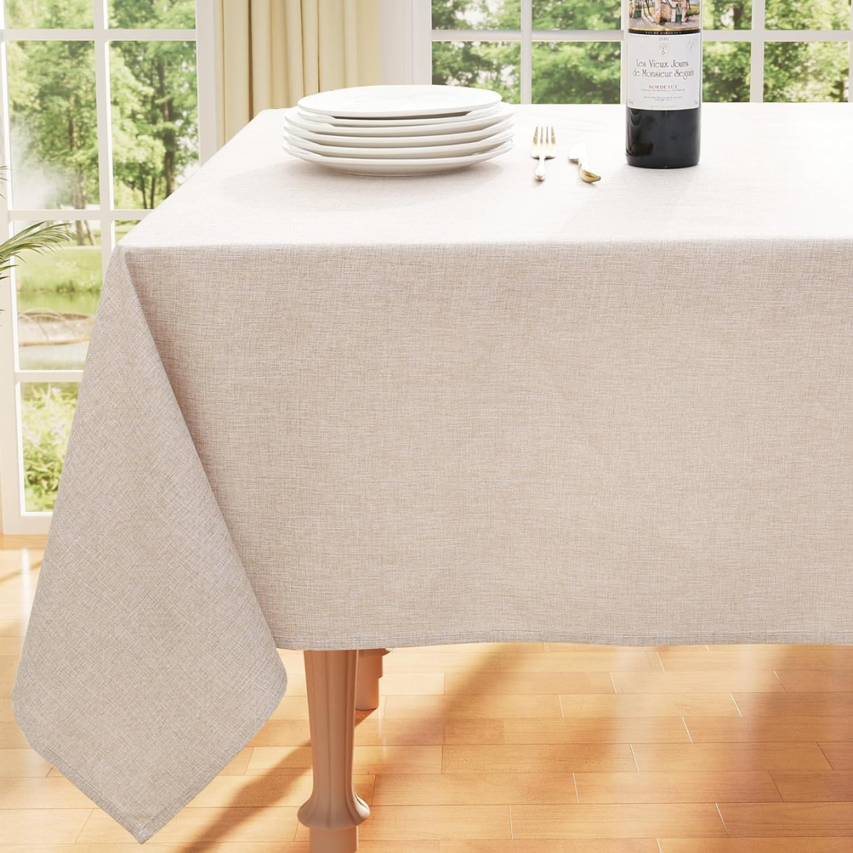 Rectangle Tablecloth, Waterproof - Faux Linen 70 x 52 in. | Smiry