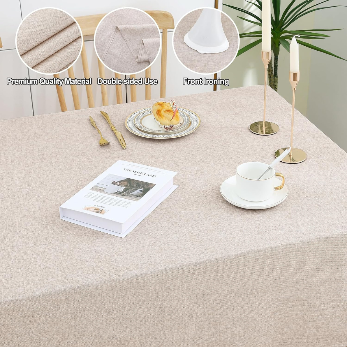 Rectangle Tablecloth, Waterproof - Faux Linen 70 x 52 in. | Smiry