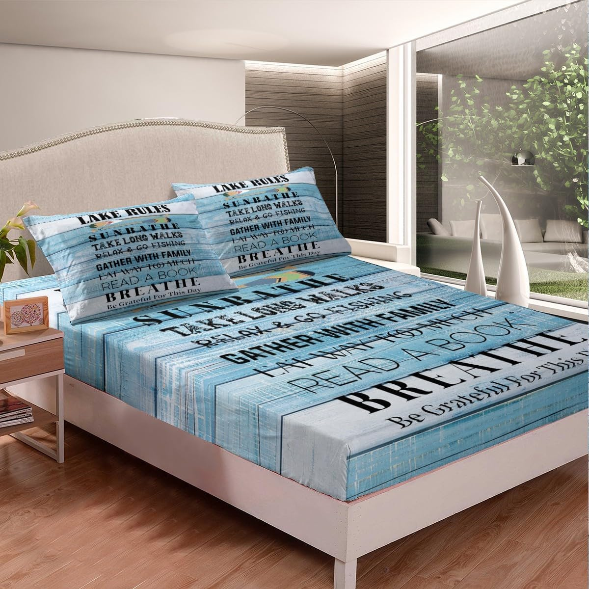 Twin Printed Sheet Set, 'Lake Rules' 3-Piece - Erosebridal