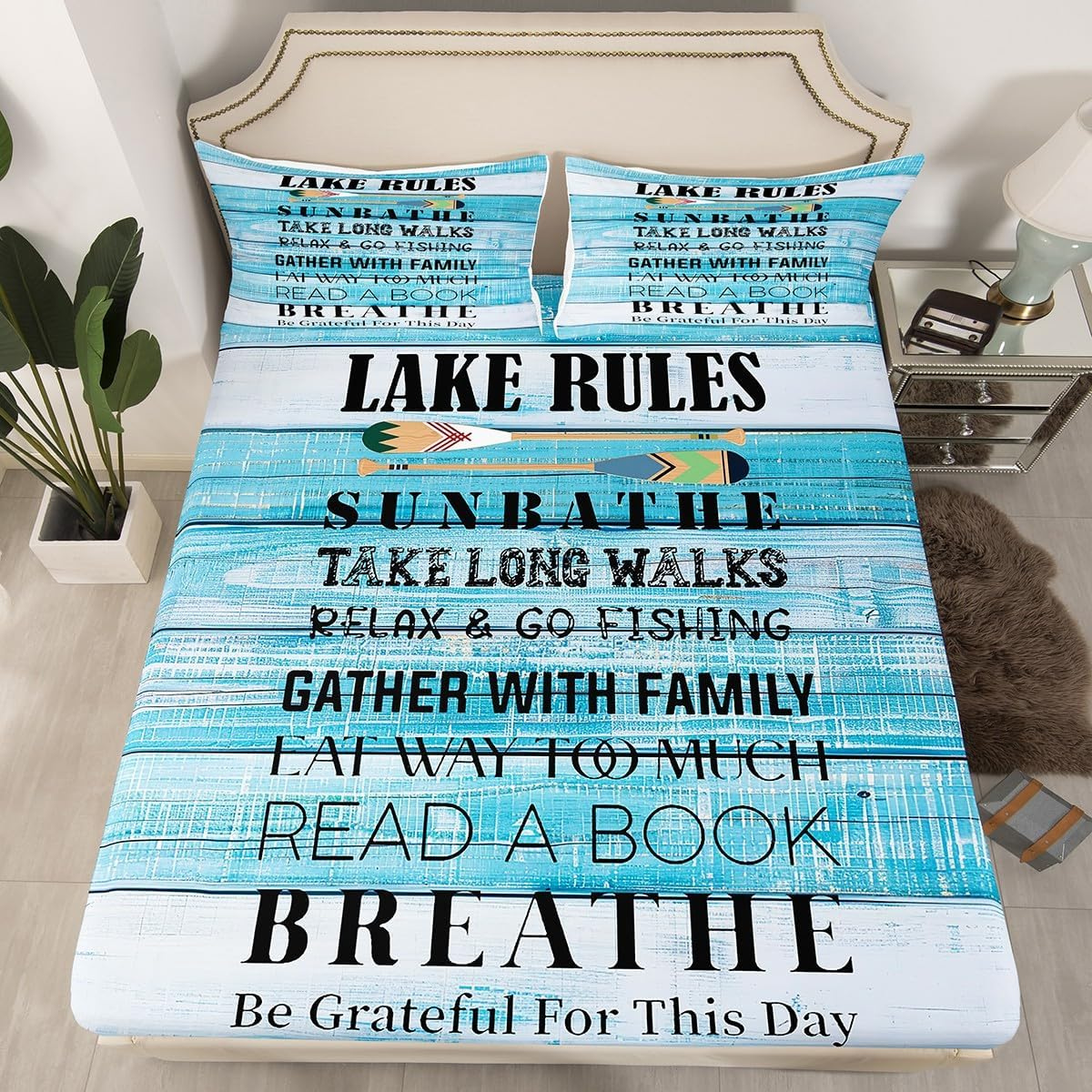 Twin Printed Sheet Set, 'Lake Rules' 3-Piece - Erosebridal