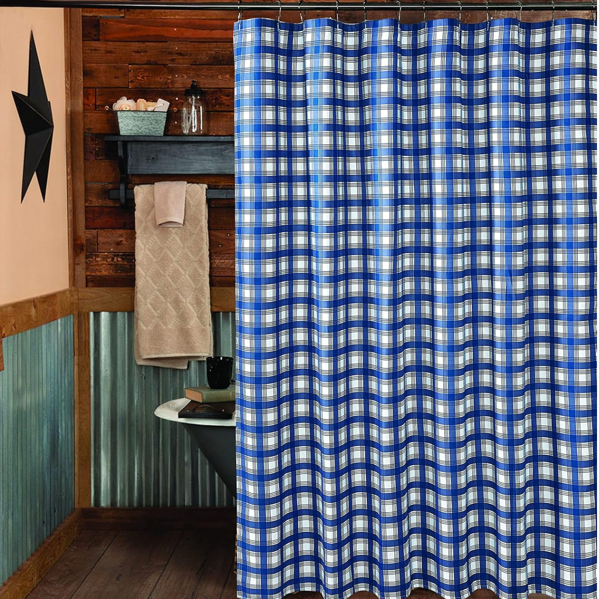 Shower Curtain Set, Lincoln Plaid Blue - Virah Bella