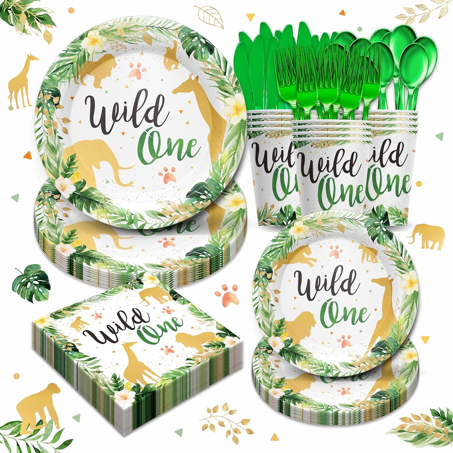 Disposable Tableware 24 Settings, 'Wild One' Theme - Piooluialy