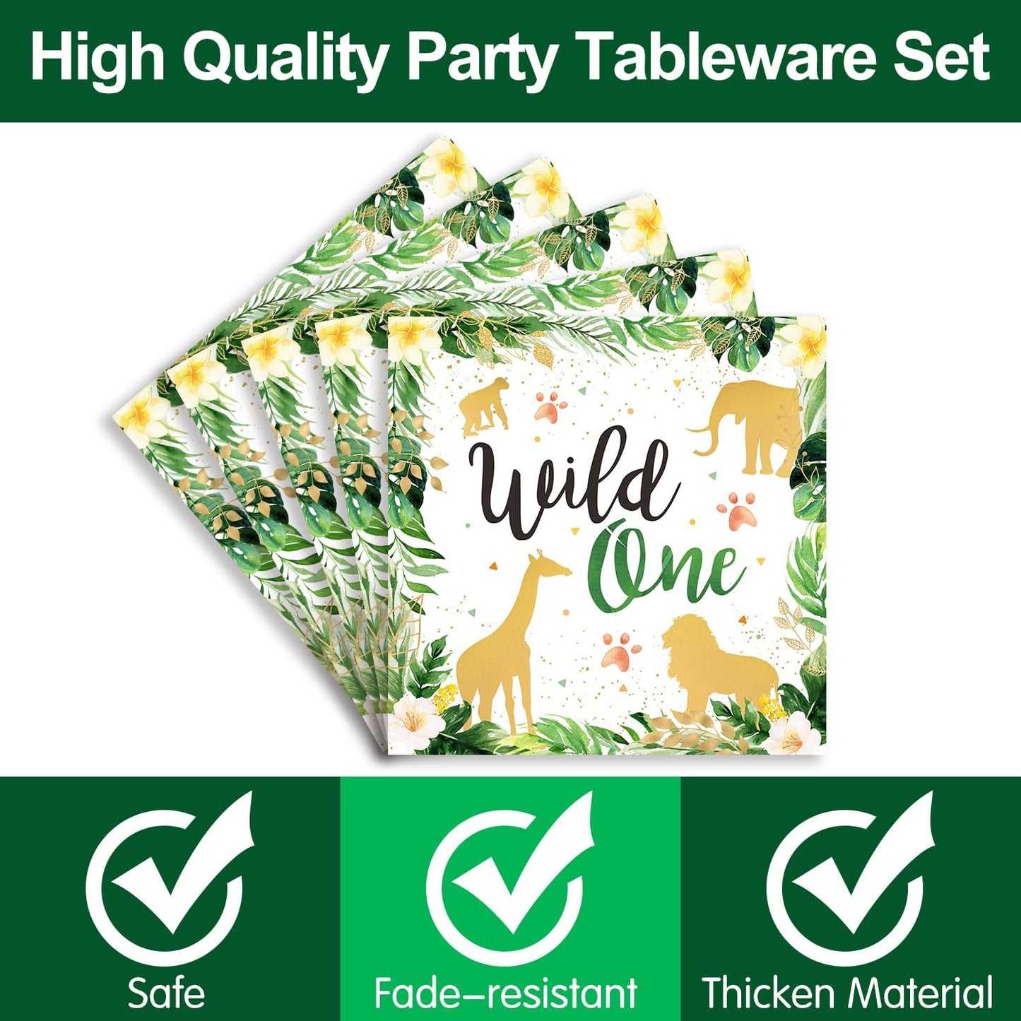 Disposable Tableware 24 Settings, 'Wild One' Theme - Piooluialy