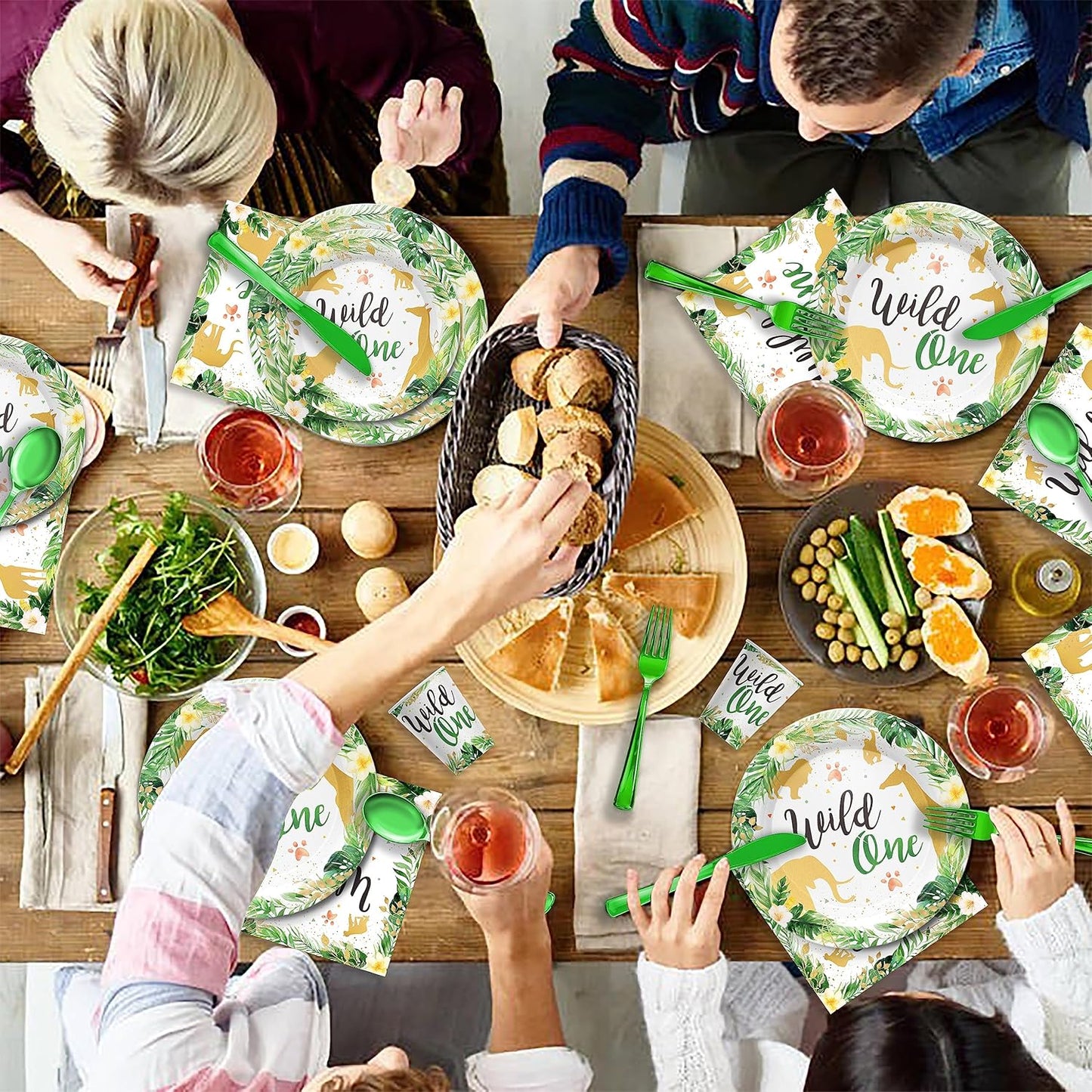 Disposable Tableware 24 Settings, 'Wild One' Theme - Piooluialy