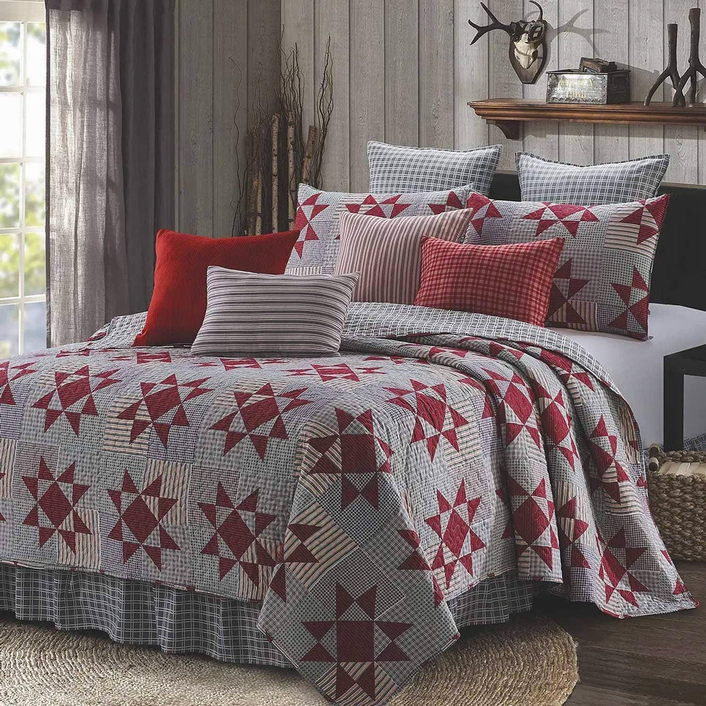 Virah Bella 3pc. Full/Queen Quilt Set - Lightweight/Reversible Gray/Red