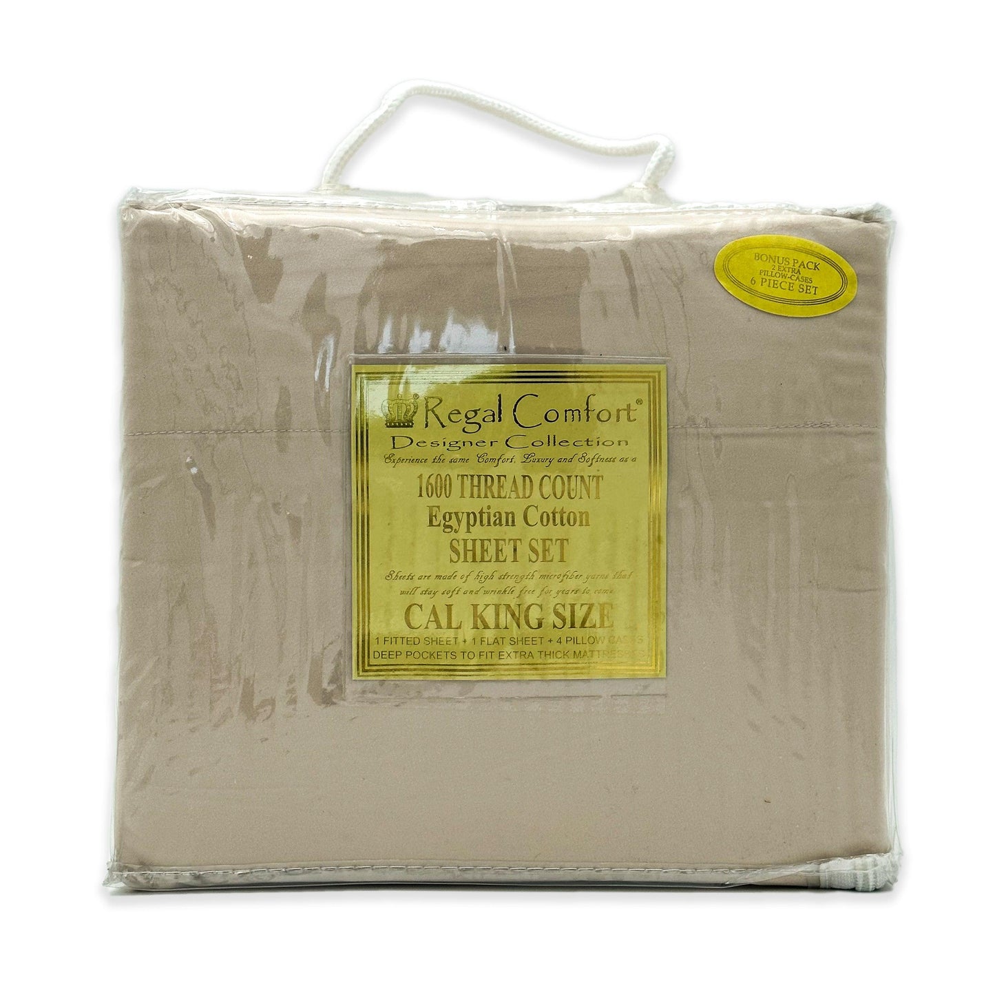 regal comfort | designer collection 1600 6 pc sheet set, beige | cal. king - Home Revival Shop
