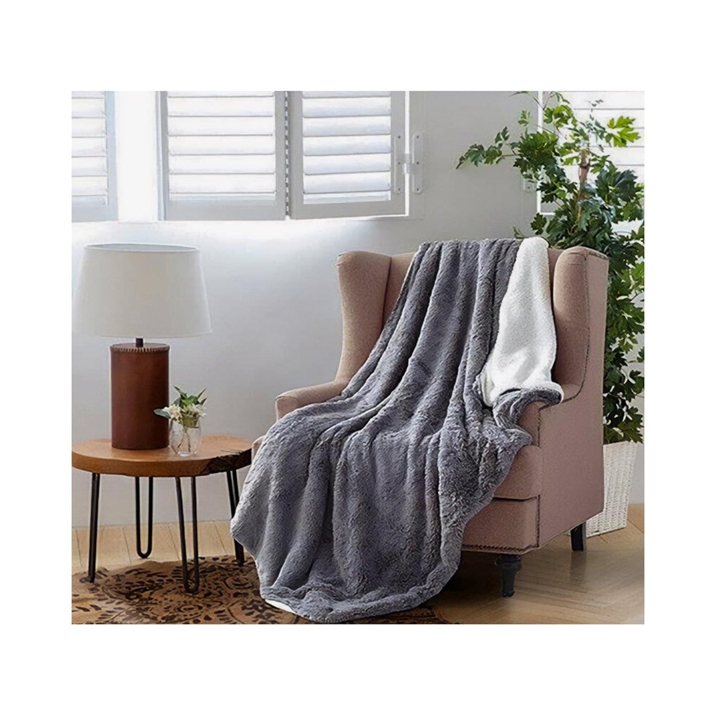 regal comfort | gray fur sherpa throw | 50" by 70" - Home Revival Shop