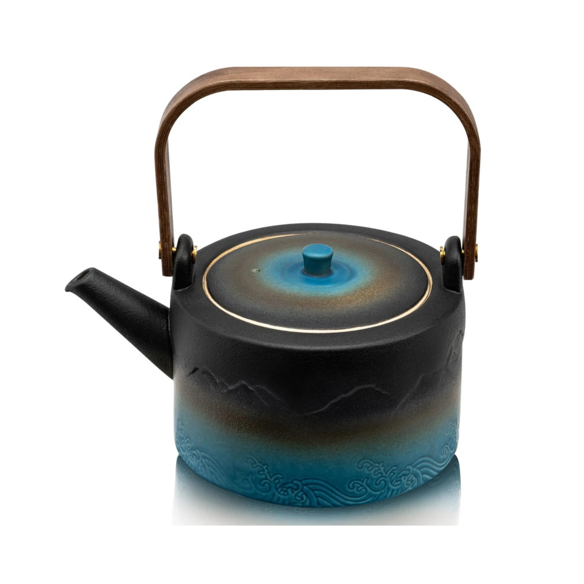 suyika Ceramic Teapot with Bamboo handle Removable Infuser for Flower and Loose Tea, 750ml/25.3oz Black Cyan