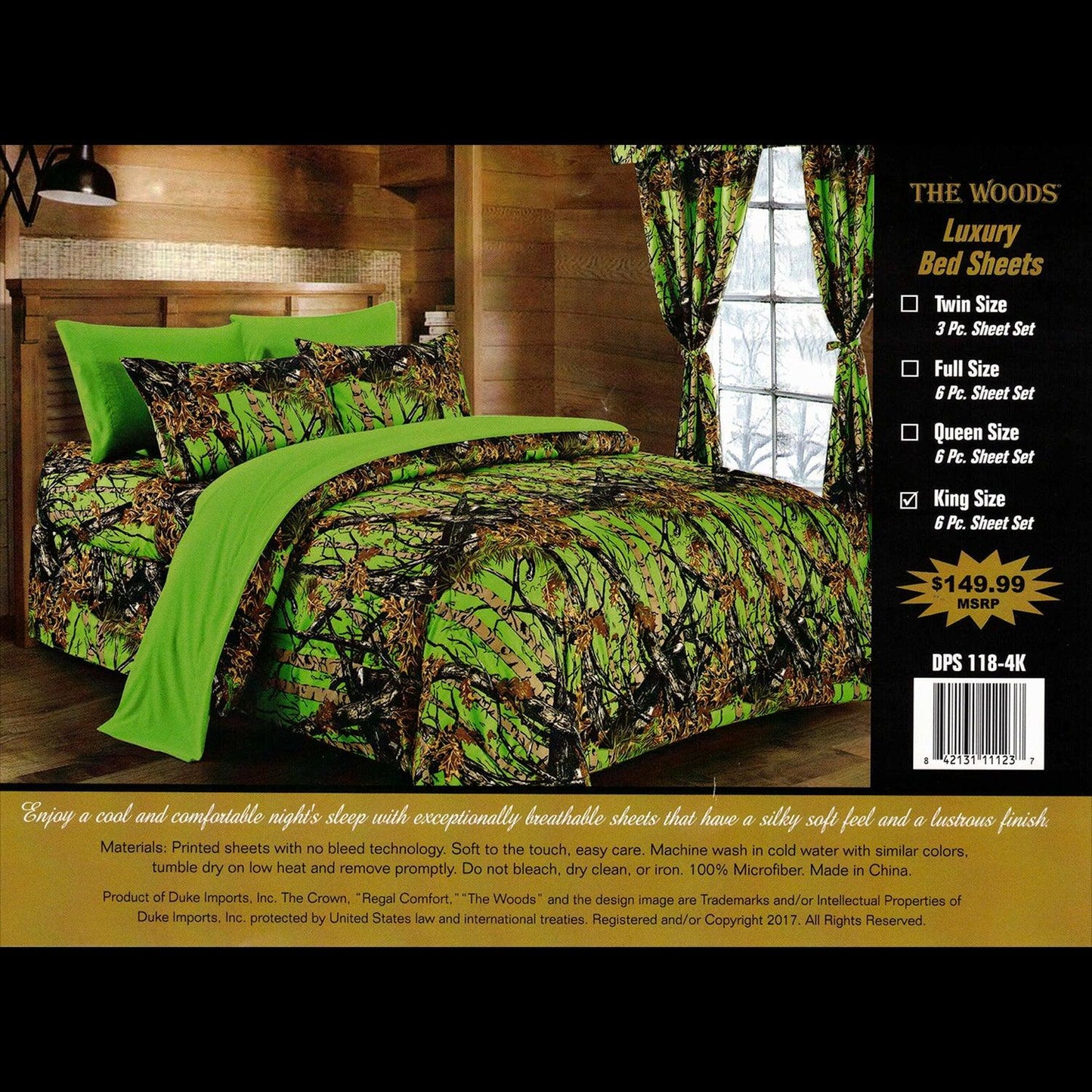The Woods - Green Camouflage 6 pc. Sheet Set Polyester Microfiber, Size KING - Home Revival Shop