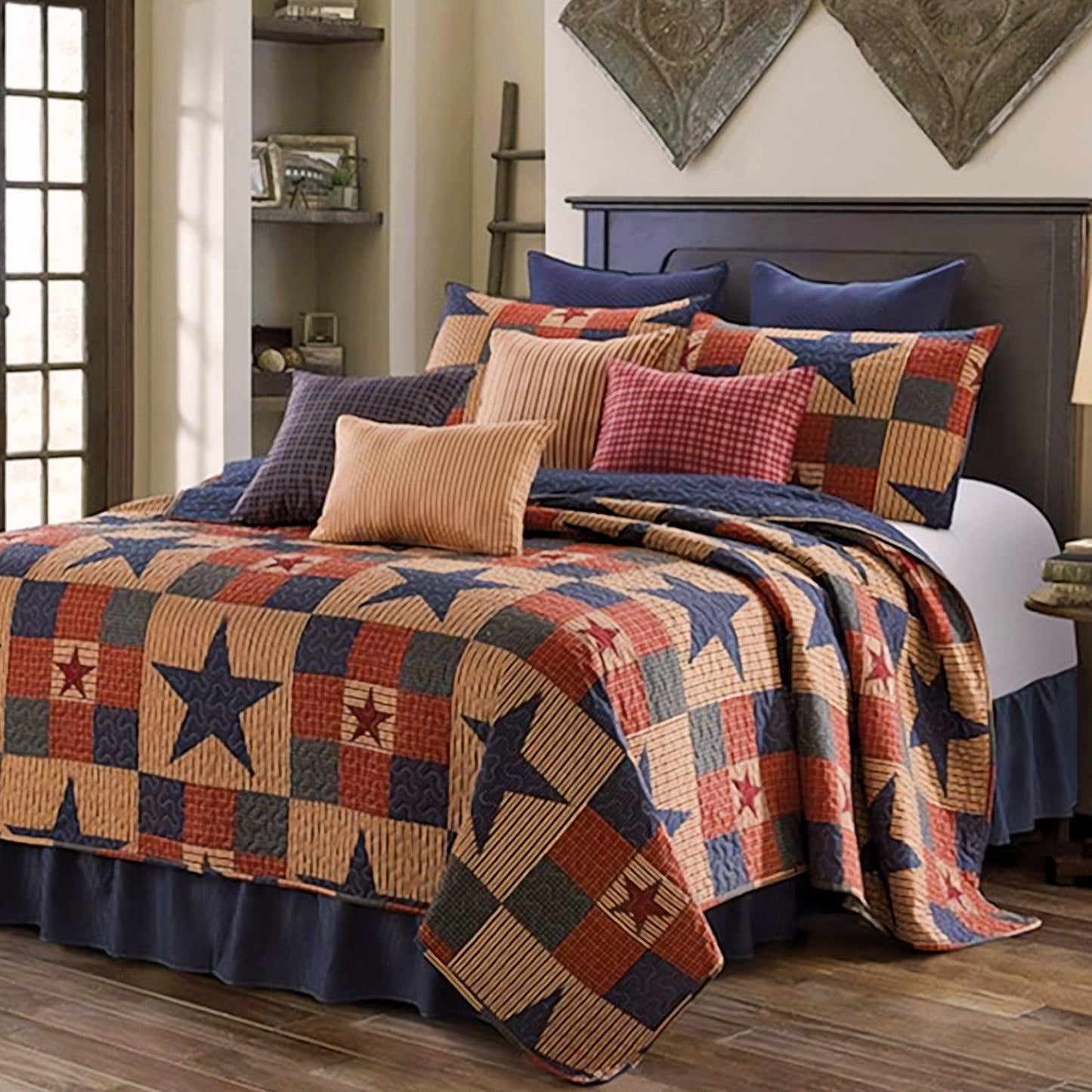 virah bella | quilt set 2 pc. | light-weight & reversible | blue/tan | twin - Home Revival Shop