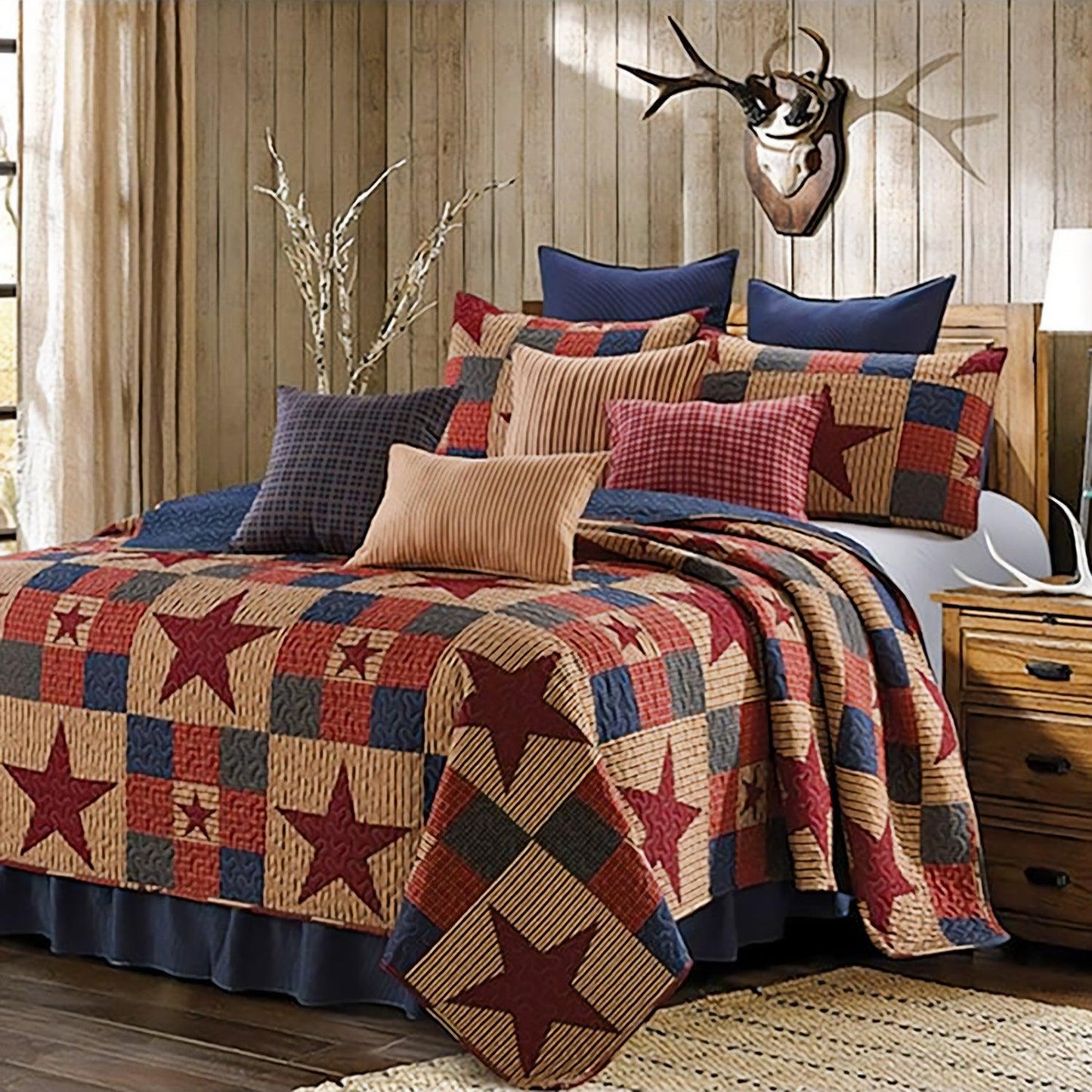 virah bella | quilt set 2 pc. | rustic/country style reversible | red/tan | twin - Home Revival Shop