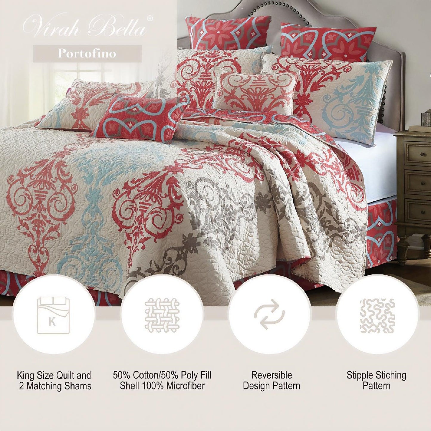 virah bella | quilt set 3 pc. | lightweight/reversible contemporary | king - Home Revival Shop