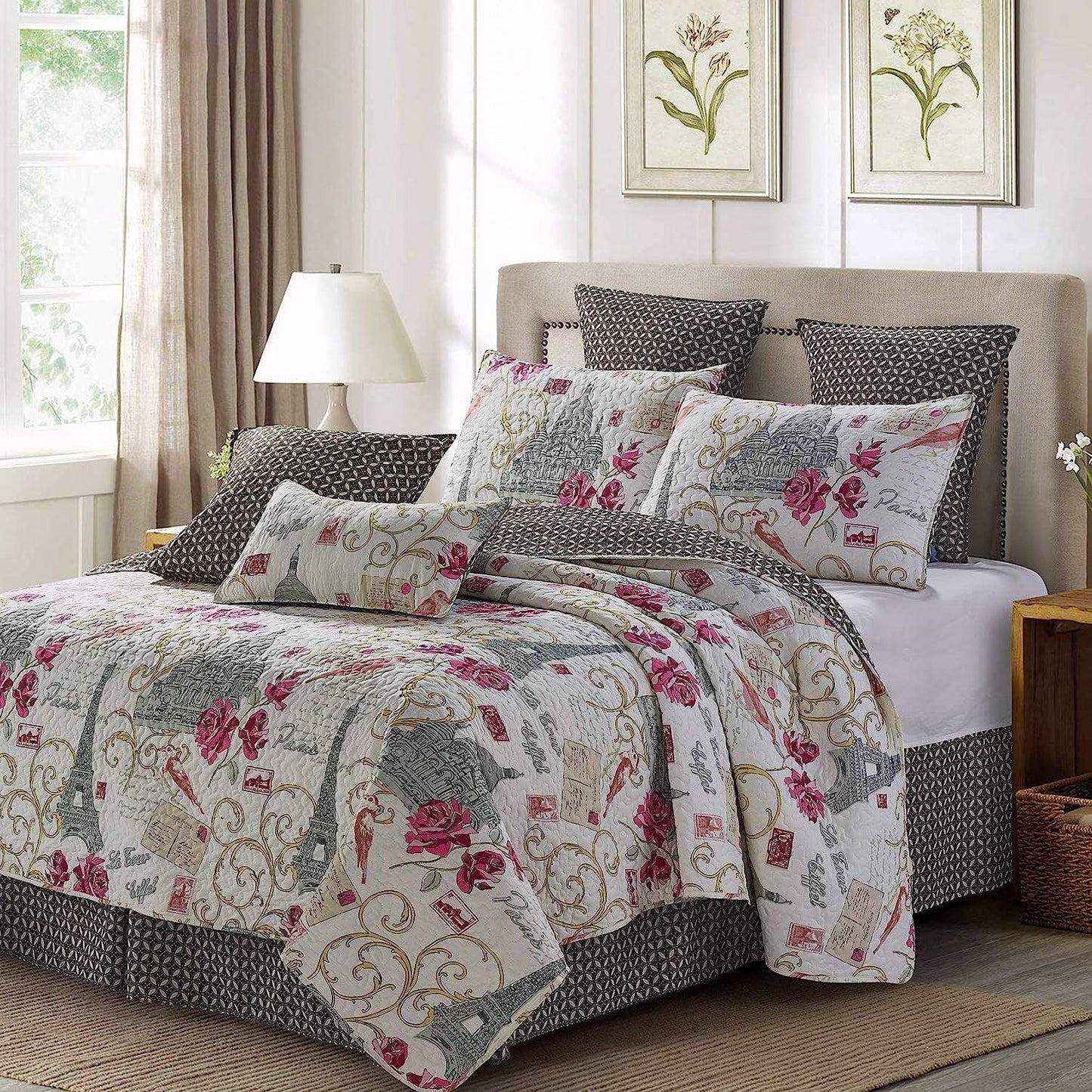 virah bella | quilt set 3 pc. | paris themed, light-wight/reversible | king - Home Revival Shop