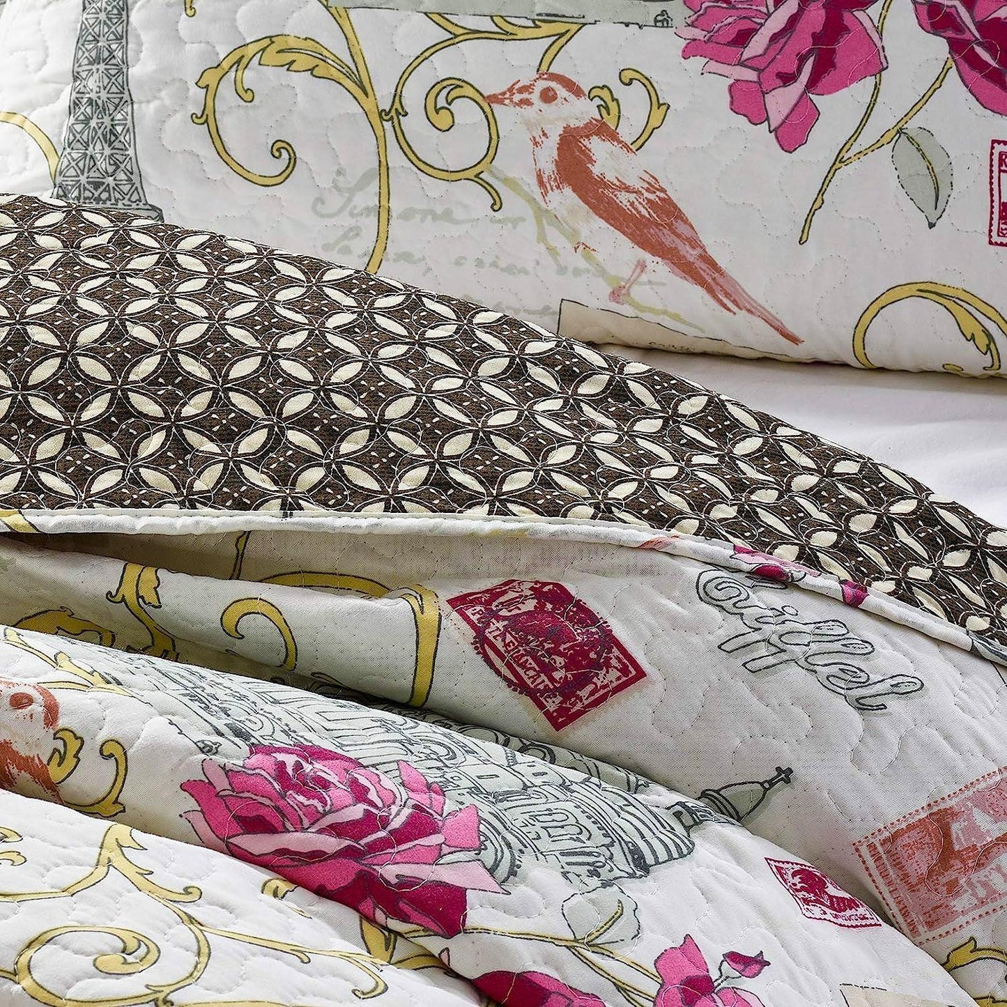 virah bella | quilt set 3 pc. | paris themed, light-wight/reversible | king - Home Revival Shop