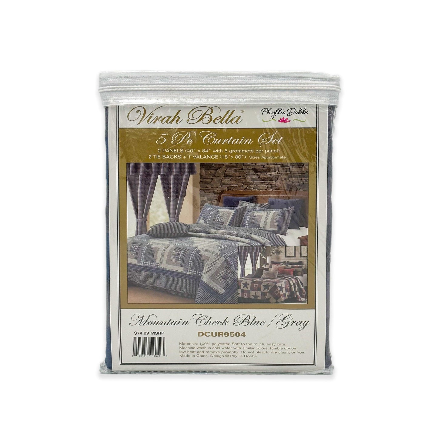 Virah Bella - 5 Piece Curtain Set in Mountain Check Plaid Blue/Gray - Home Revival Shop