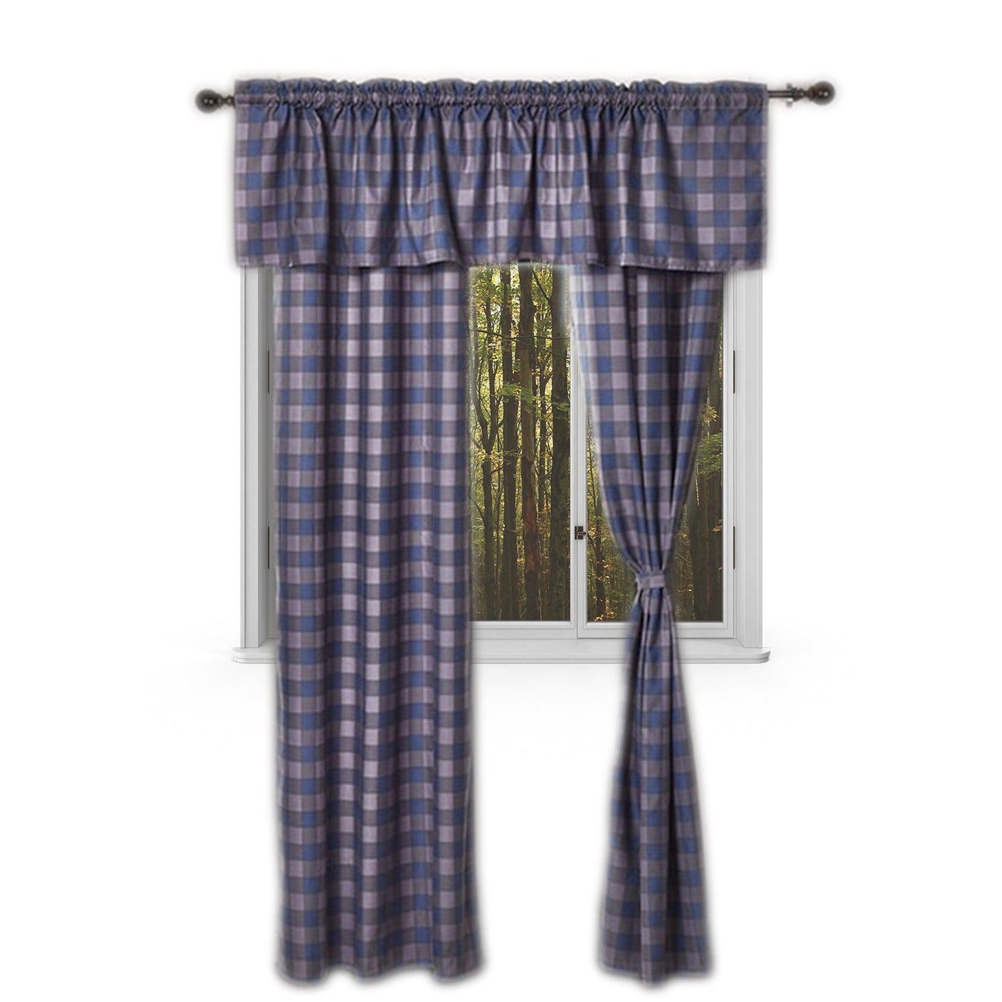 Virah Bella - 5 Piece Curtain Set in Mountain Check Plaid Blue/Gray - Home Revival Shop