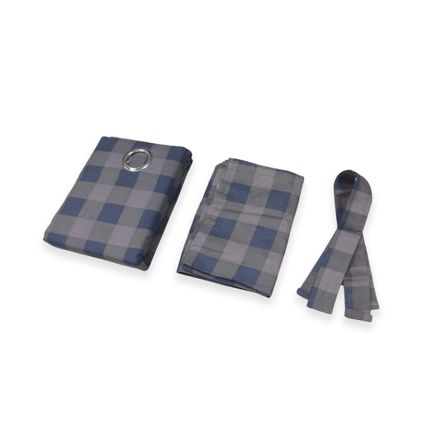 Virah Bella - 5 Piece Curtain Set in Mountain Check Plaid Blue/Gray - Home Revival Shop