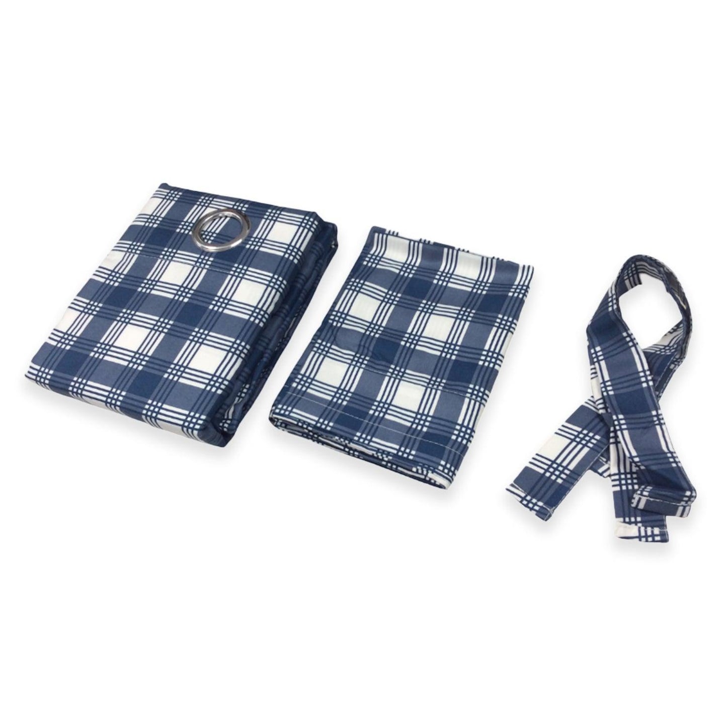 Virah Bella 5 Piece Curtain Set in Lincoln Plaid Blue, Polyester Easy Care - Home Revival Shop