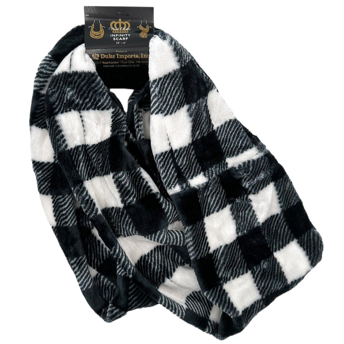 Virah Bella Infinity Scarf Black & White Plaid Fleece Soft | 33 In by 6 In - Home Revival Shop