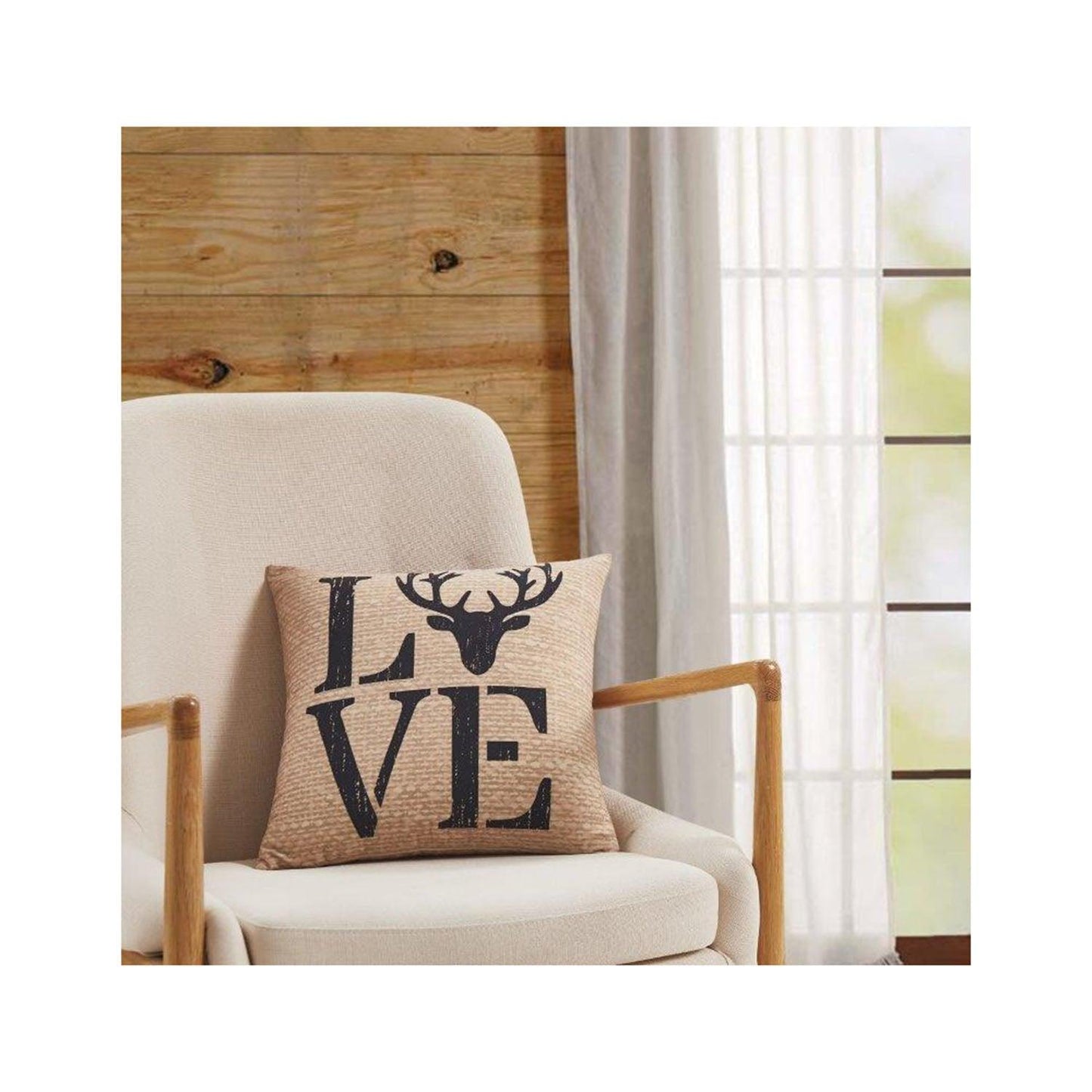 Virah Bella "Deer Love" Decorative Throw Pillow in Tan/Black - 18" Square - Home Revival Shop