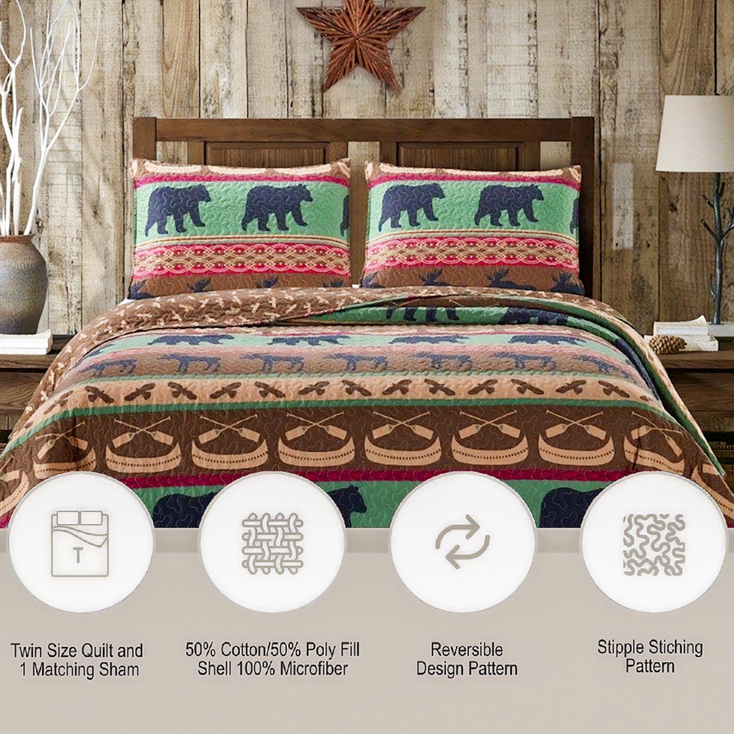 virah bella | quilt set 2 pc. | lodge style light-weight/reversible | twin - Home Revival Shop