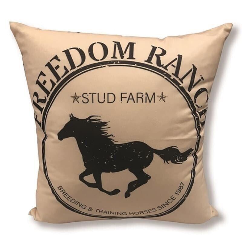 virah bella | freedom ranch decorative throw pillow tan/black | 18” square - Home Revival Shop